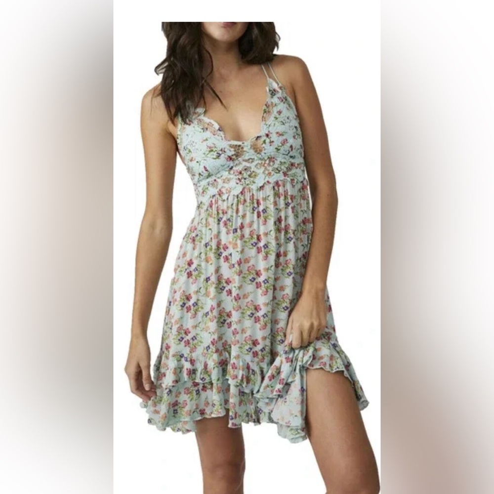 Free People Adella Floral  Mini Slip Dress, L - NWT